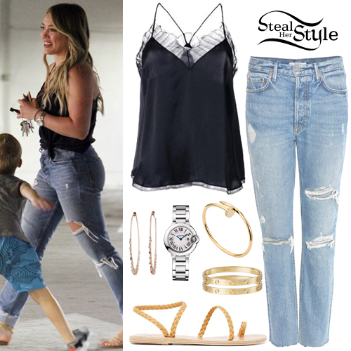 Hilary Duff: Black Cami Top, Ripped Jeans