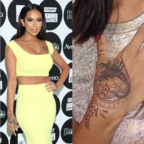 Erica Mena Henna Design, Scorpion Back of Hand Tattoo | Steal Her Style