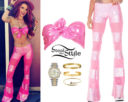 Bella Thorne: Pink Bandeau & Flared Pants | Steal Her Style
