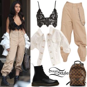 Madison Beer: Black Lace Bralette, Cargo Pants | Steal Her Style