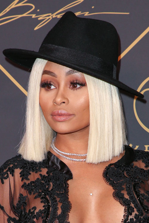 Blac Chyna Straight Platinum Blonde Blunt Cut Hairstyle 