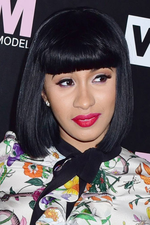 Cardi B Straight Black Blunt Bangs, Blunt Cut, Bob Hairstyle | Steal ...