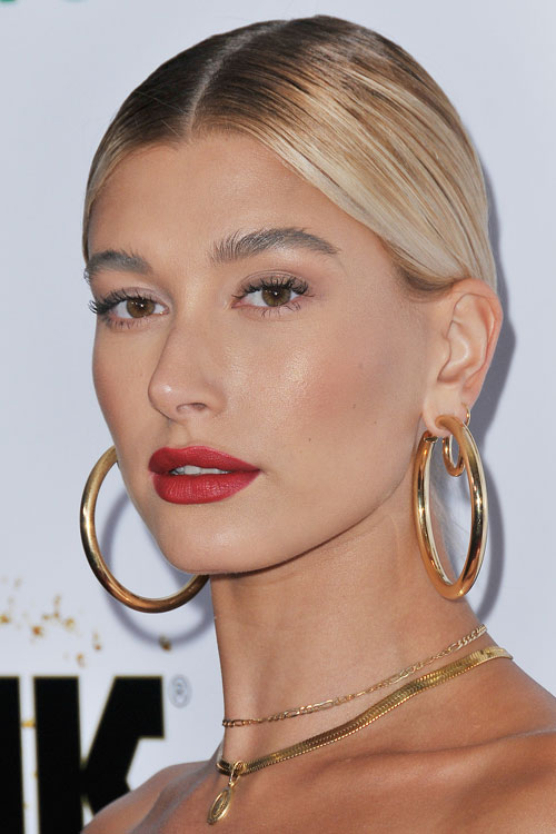 Hailey Baldwin Straight Light Brown, Platinum Blonde Bun 