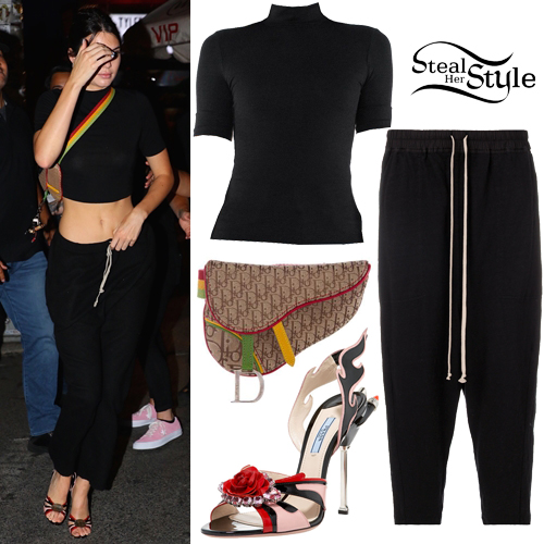 Kendall Jenner: Black Crop Top, Flame Sandals | Steal Her Style