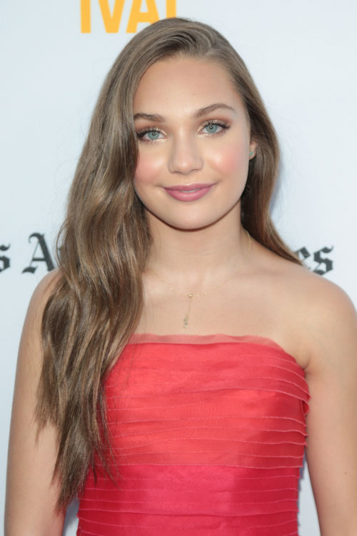 Maddie Ziegler Wavy Medium Brown Peek A Boo Highlights Side Part Hairstyle Steal Her Style