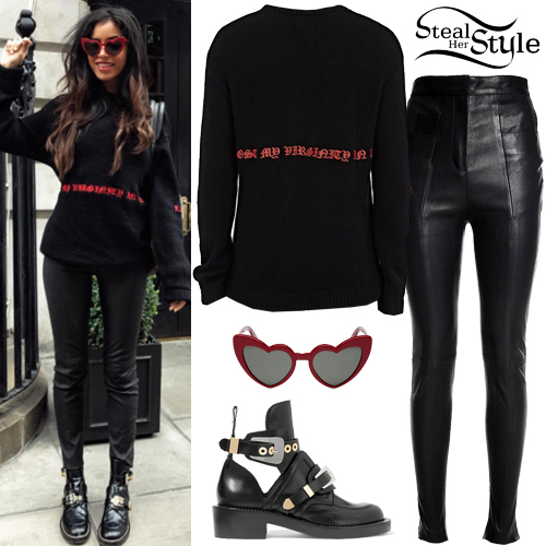 Cindy Kimberly: Black Gothic Sweater, Leather Pants | Steal Her Style