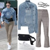 Kendall Jenner: Denim Jacket, Checkered Pants | Steal Her Style