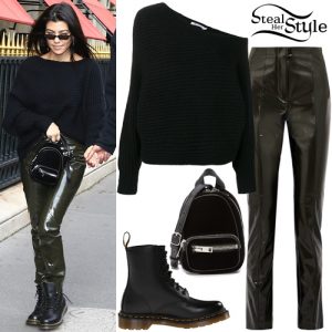 Kourtney Kardashian: Black Sweater, Vinyl Pants | Steal Her Style