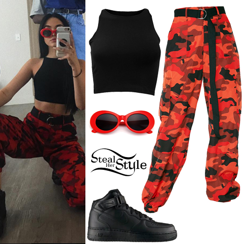 red and black camouflage pants