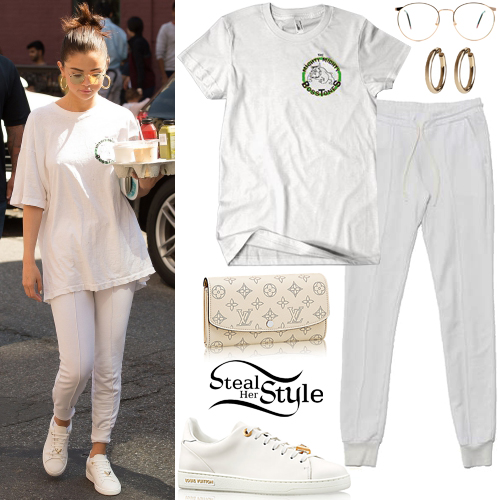 Selena Gomez: White T-Shirt, Cotton Joggers | Steal Her Style