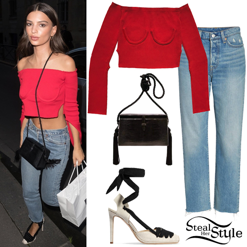 Emily Ratajkowski: Red Crop Top, Crop Jeans | Steal Her Style