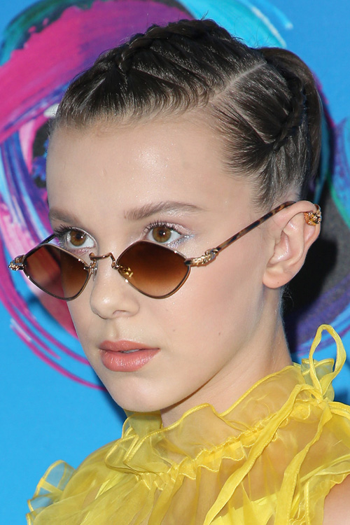 Millie Bobby Brown Straight Medium Brown Cornrows Hairstyle | Steal Her