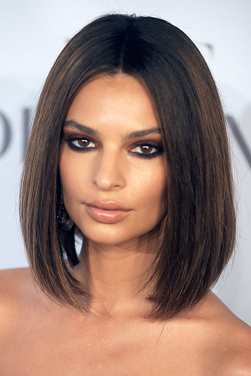 Emily Ratajkowski Straight Dark Brown Blunt Cut, Bob Hairstyle | Steal ...