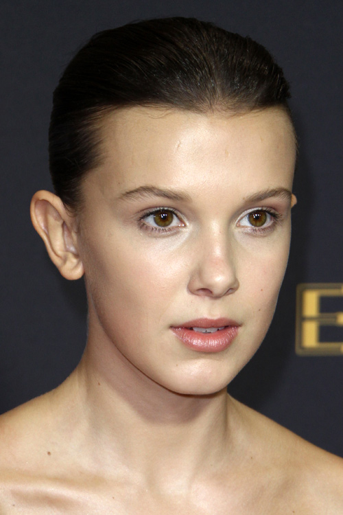 Millie Bobby Brown Straight Dark Brown Bun Hairstyle 