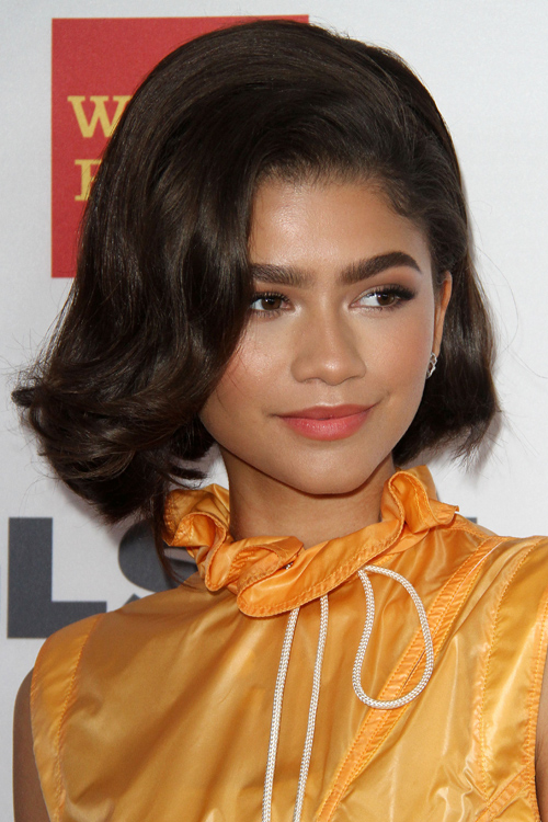 Zendaya Wavy Dark Brown Retro Hairstyle  Steal Her Style