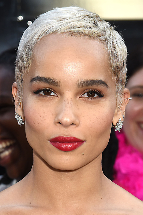 Zoë Kravitz Straight Silver Pixie Cut Hairstyle | Steal Her Style