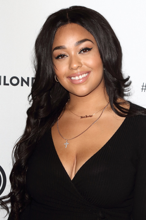 Jordyn Woods Wavy Dark Brown Long Layers, Side Part 