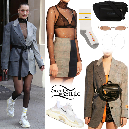 Bella Hadid: Two Tone Blazer, White Sneakers | Steal Her Style
