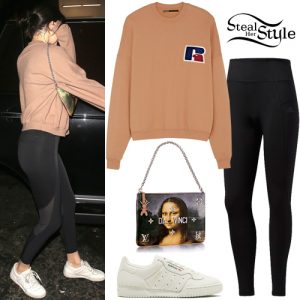 Kendall Jenner: Brown Sweatshirt, Black Leggings | Steal Her Style