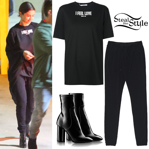 Selena Gomez: Black T-Shirt, Jogger Pants | Steal Her Style