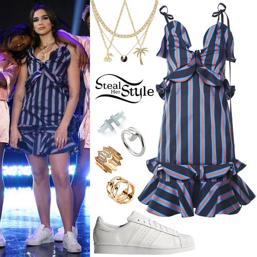 Dua Lipa: Striped Dress, White Sneakers | Steal Her Style