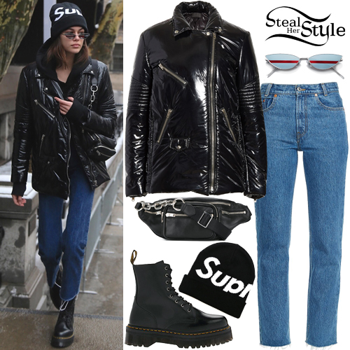 Kaia Gerber: Moto Puffer Jacket, Crop Jeans | Steal Her Style