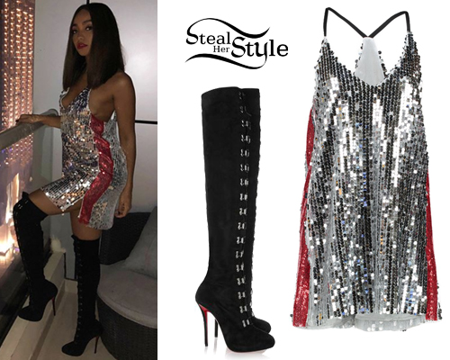 sequin dress with over the knee boots