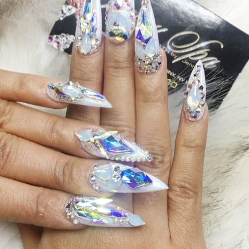 Cardi B Light Blue Jewels, Nail Art, Stones Nails | Steal Her Style