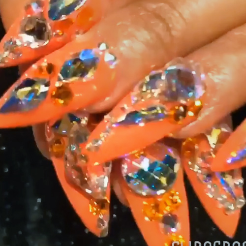 Cardi B Orange Jewels, Nail Art, Stones Nails | Steal Her Style