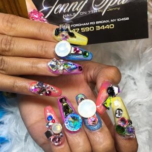 Cardi B Pink Jewels, Nail Art, Stones, Studs Nails | Steal Her Style