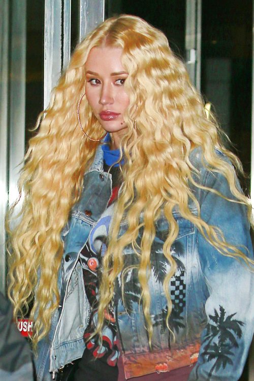 Iggy Azalea Wavy Golden Blonde Barrel Curls, Long Layers 