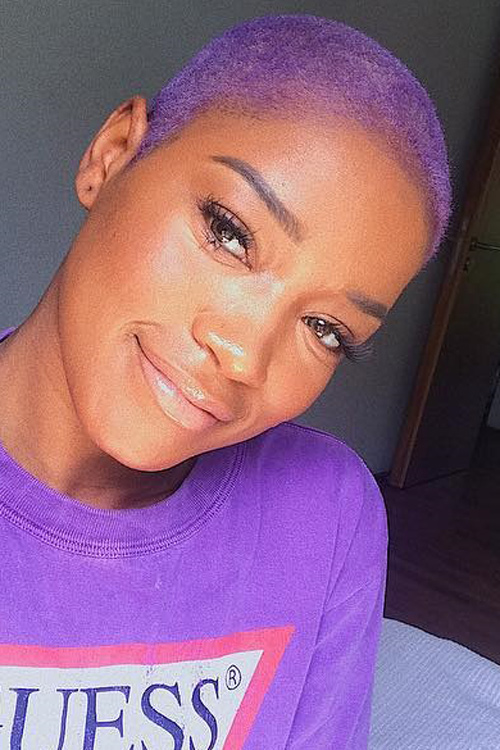 Keke Palmer Straight Purple Buzz Cut, Uneven Color 