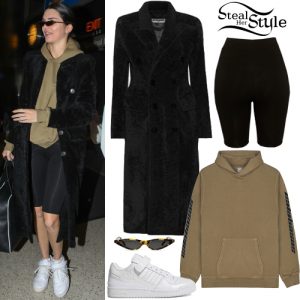 Kendall Jenner: Shearling Coat, Khaki Hoodie | Steal Her Style