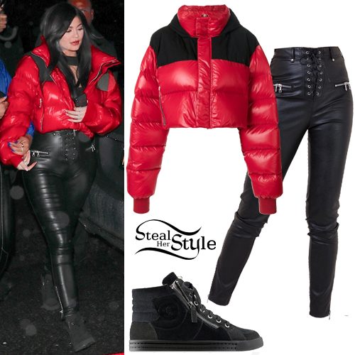 Kylie Jenner Rocks Asymmetrical Crop Top & Red Leather Pants