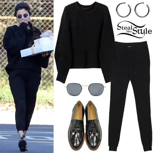 203, Selena Gomez Black Loafers Street Style 2018