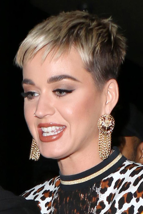 Katy Perry Straight Medium Brown Pixie Cut, TwoTone Hairstyle Steal