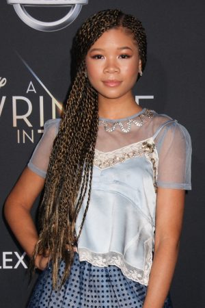 Storm Reid Curly Dark Brown Afro, All-Over Highlights, Mini Braids ...