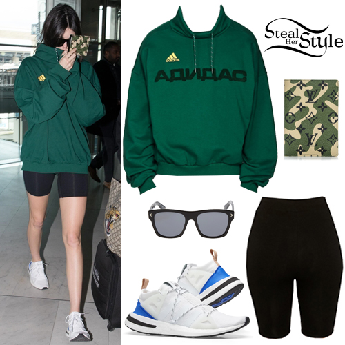 Kendall Jenner: Green Hoodie, Tight Shorts