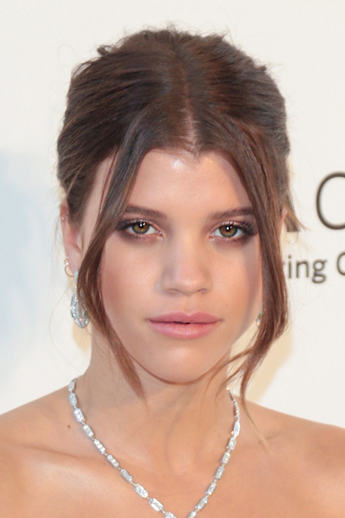 Sofia Richie Straight Medium Brown Face-Framing Pieces, Updo Hairstyle ...