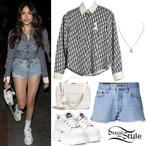 Madison Beer: Dior B23 High Dior Oblique Cream Sneakers Shoes Outfit ...