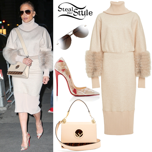 Jennifer Lopez: High Neck Fur Dress, Printed Shoes | Steal Her Style