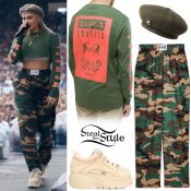 Anne-Marie: Green Crop Top, Camo Pants | Steal Her Style