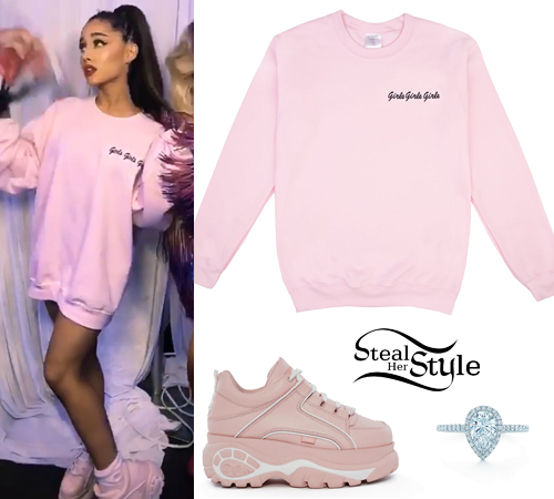 Ariana Grande Pink Sweatshirt Platform Sneakers Steal Her Style