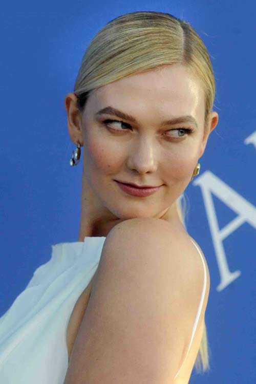 Karlie Kloss Straight Light Brown All-Over Highlights, Low Ponytail ...