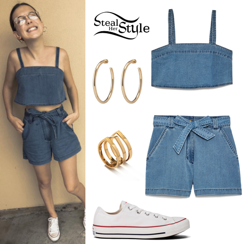 Millie Bobby Brown: Denim Crop Top and Shorts