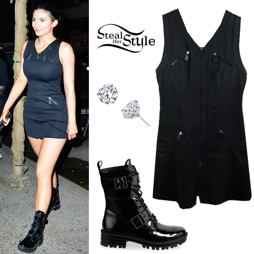 Kylie Jenner in black Prada combat boots on August 29