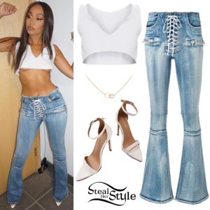 Leigh-Anne Pinnock: White Crop Top, Lace-Up Jeans | Steal Her Style