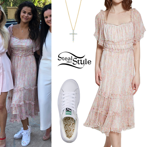 Selena Gomez: Floral Midi Dress, White 