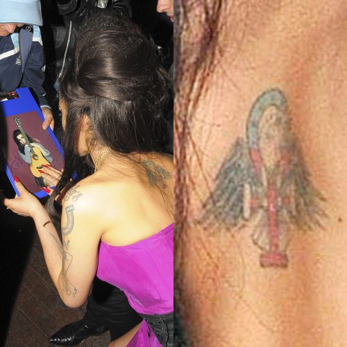 Amy Winehouse circle portrait tattoo