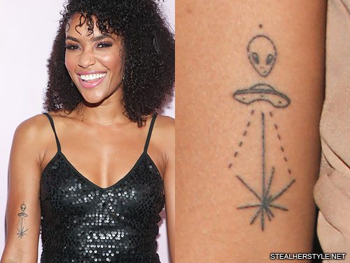 Annie Ilonzeh Alien, Spaceship Bicep Tattoo | Steal Her Style